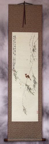 Bird Song in the Mountains - Bird and Flower Wall Scroll