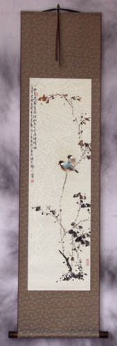 Birds on a Branch - Bird and Flower Oriental Wall Scroll