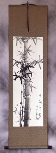 Chinese Black Ink Bamboo Wall Scroll