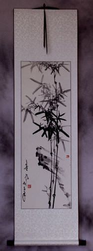 Chinese Black Ink Bamboo Wall Scroll