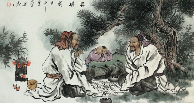 Men Playing Chess (Weiqi) - Large Painting