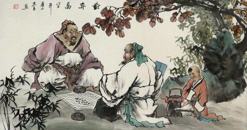 Playing Chinese Chess - Ancient Style Painting