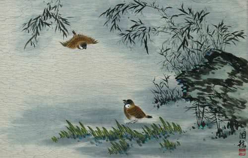Birds and Bamboo Blemished Painting