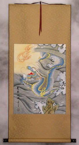 Greatest of Luck Dragon - Gold Silk Scroll