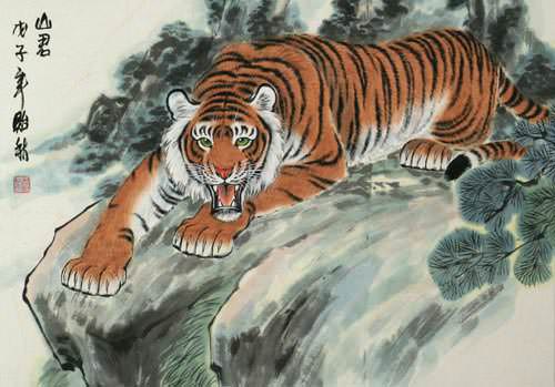 Prowling Chinese Tiger Painting