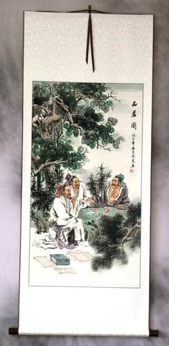 Men Drinking Tea and Writing Calligraphy Scroll