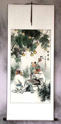 Men Playing Chess (Weiqi) Wall Scroll