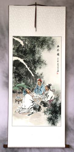 Tea Drinking Wise Men Wall Scroll