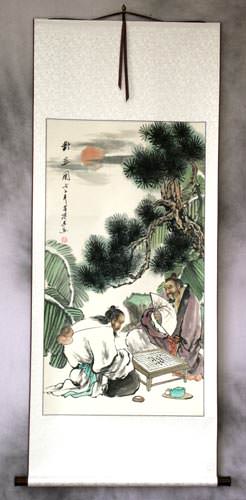 Chinese Men Playing Chess Wall Scroll