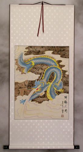 Good Luck Blue Dragon - Chinese Scroll