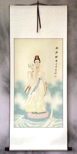 Guan Yin Goddess of Mercy Buddhist Diety Wall Scroll