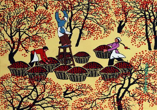 Fruit Collecting - Folk Art Painting