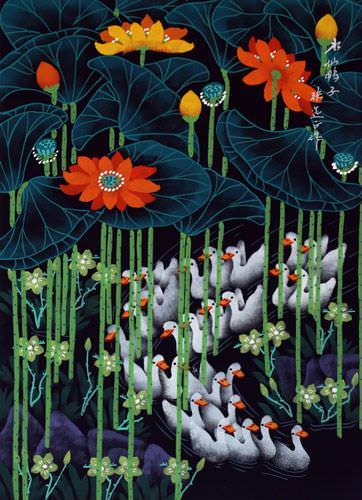 Daffodil Ducks Return Home - Chinese Folk Art Painting
