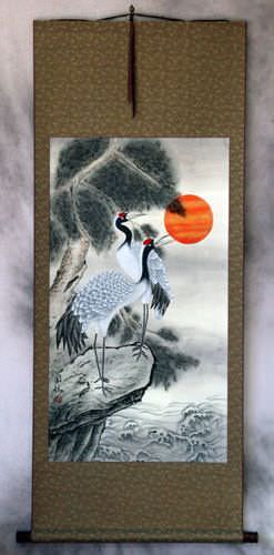 Antique-Style Cranes Wall Scroll