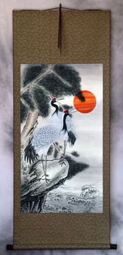 Cranes and Pine Trees Wall Scroll