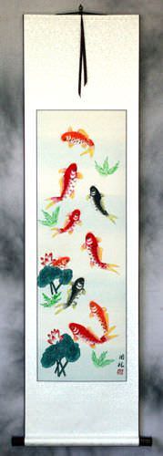 Koi Fish & Lotus Flower - Chinese Scroll