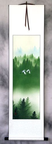 Colorful Cranes Wall Scroll