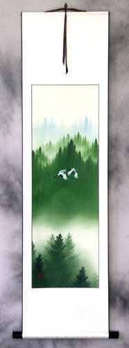 Colorful Cranes Wall Scroll