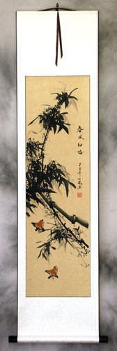 Chinese Birds and Bamboo Wall Scroll