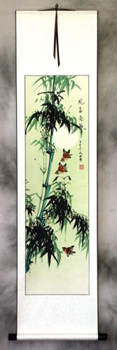 Chinese Birds and Bamboo Wall Scroll