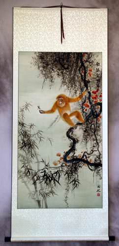 Monkey and Dragonfly - Asian Scroll