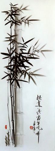 Black & White Bamboo Portrait - This charcoal chinese bamboo portrait is typical of the skill and talent of Mr. Wang's Chinese Folk Art