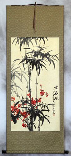 Huge Bamboo and Plum Blossom Wall Scroll