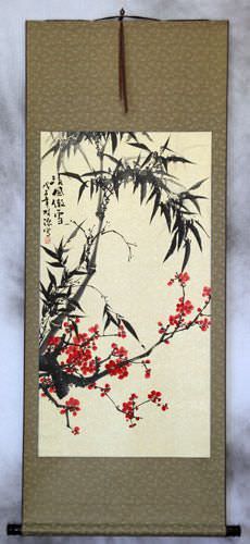 Huge Bamboo and Plum Blossom Wall Scroll