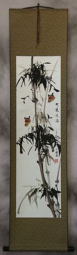 Birds and Bamboo Wall Scroll