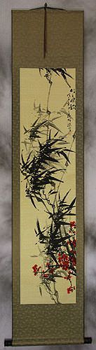 Black Ink Bamboo and Plum Blossom Wall Scroll