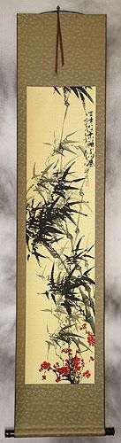 Black Ink Bamboo and Plum Blossom Chinese Scroll