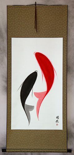 Large Abstract Yin Yang Koi Fish Wall Scroll