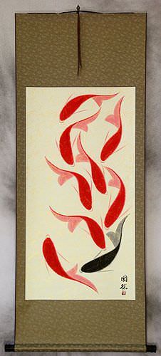 Large Nine Abstract Koi Fish Asian Scroll