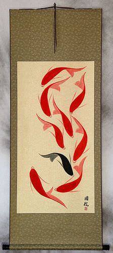 Large Nine Abstract Koi Fish Wall Scroll