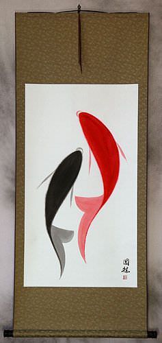 Abstract Yin Yang Koi Fish Wall Scroll