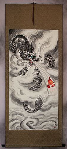 Flying Chinese Dragon - Asian Scroll