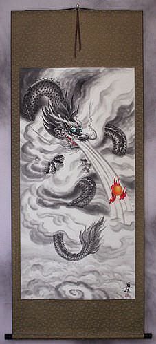 Flying Chinese Dragon - Asian Scroll