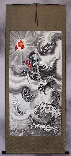 Chinese Dragon in Flight - Asian Scroll