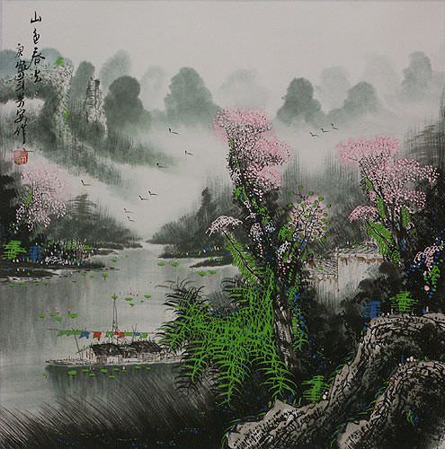 Springtime on the River - Boats and Landscape Painting