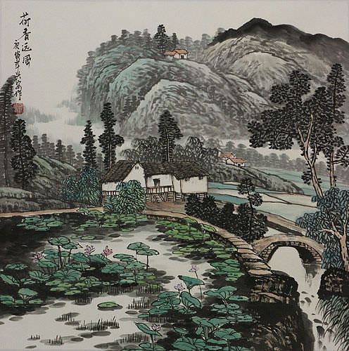 Lotus Scent Travels Far - Souther Chinese Village Landscape Painting