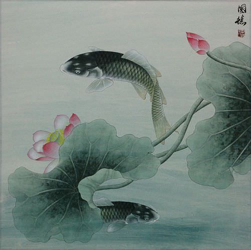 Koi Fish and Lotus Flower - Subdued Chinese Painting