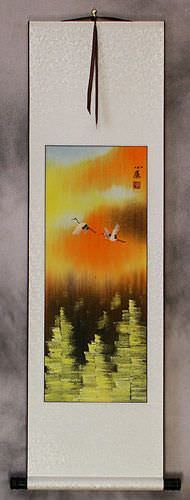 Colorful Cranes Wall Scroll