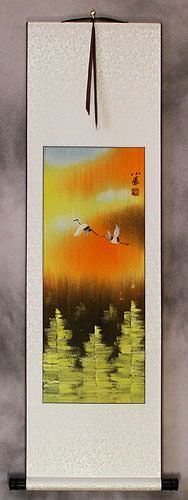 Colorful Cranes Wall Scroll