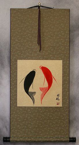Yin Yang Fish - Abstract Asian Art Scroll