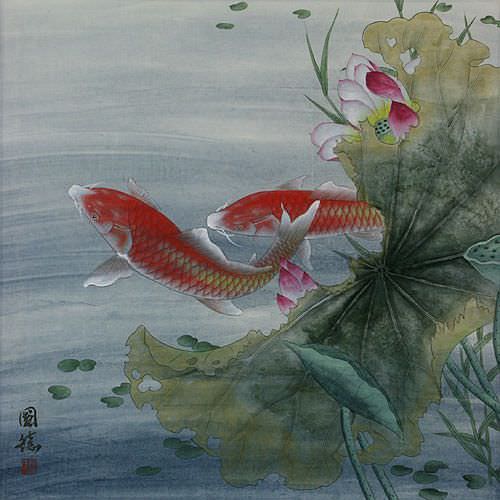 Koi Fish and Lotus Flower - Asian Art Painting