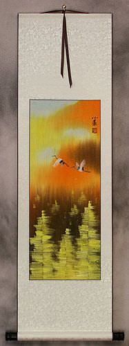 Colorful Cranes Wall Scroll