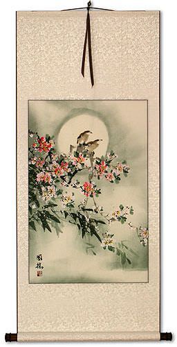 Bird & Peach Blossom - Flower Wall Scroll