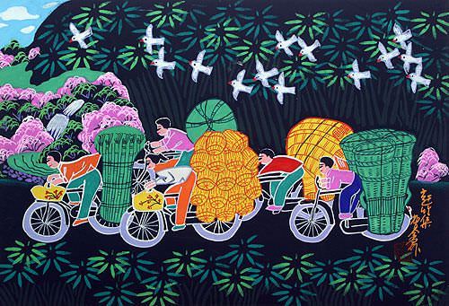 Going to Bamboo Market - Chinese Folk Art Painting