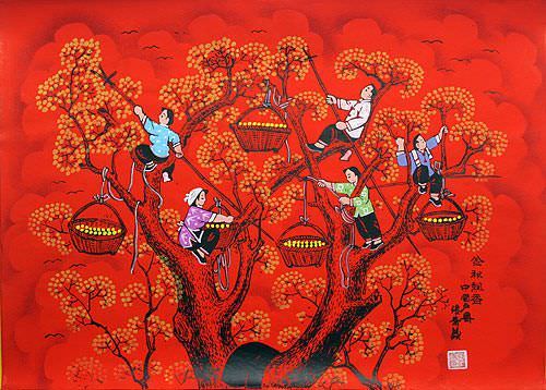 Golden Autumn Floating Fragrance - Chinese Folk Art Painting