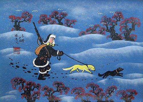 Winter Hunting - Chinese Folk Art Painting